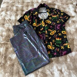 Colorful Mardi Gras Shirt and Iridescent Pants